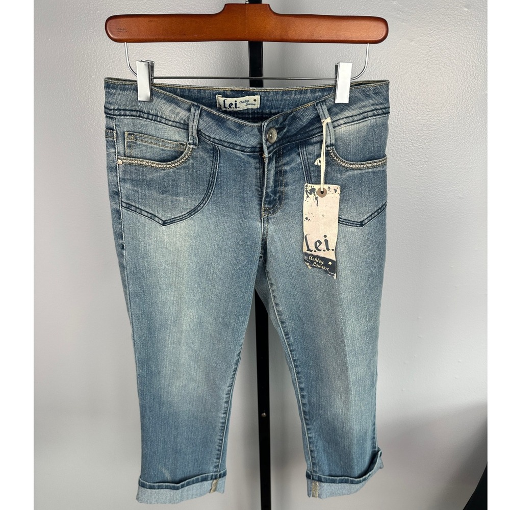 Vintage Y2K LEI Ashley Lowrise Capri Jeans Size 7 Embellished Pockets Denim
